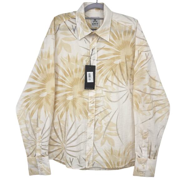 NWT Envy Evolution Mens Long Sleeve Casual Button-Up Shirt L Palm Print Tropical - Picture 1 of 12